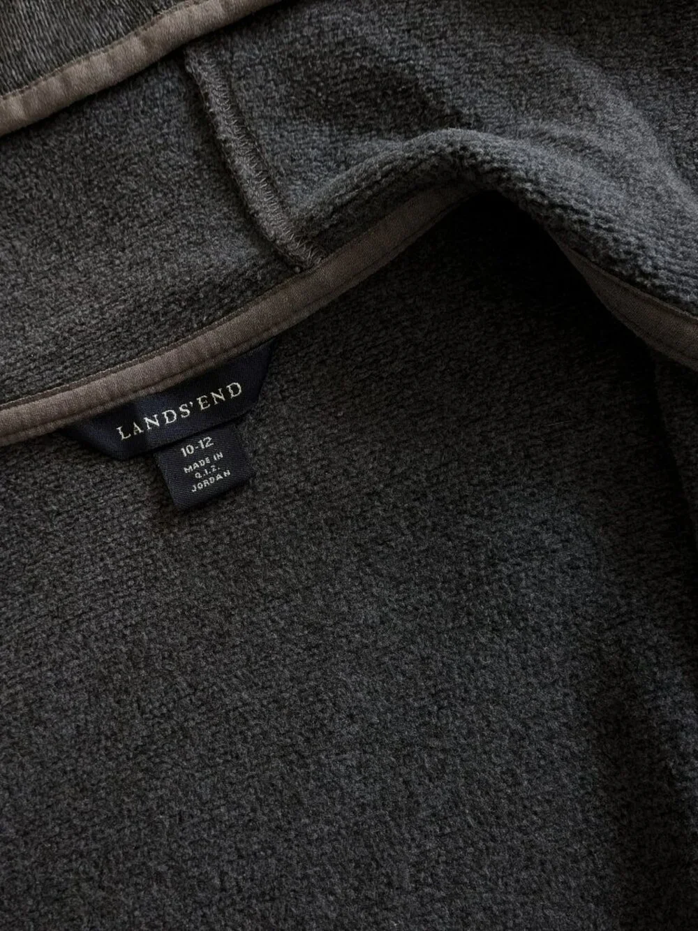 Lands' End Sweater/Fleece Jacket, Full-Zip w/Hood, Gray Heather, Boy's 10-12 (M)